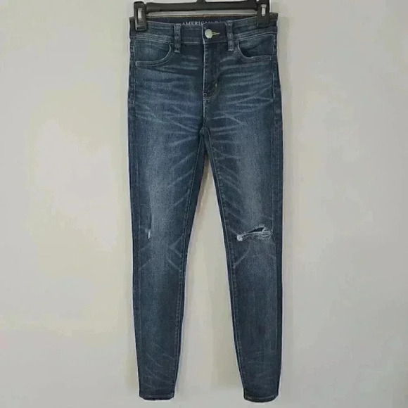 American Eagle Super Stretch High Rise Jegging Distressed Jeans Size 0 - Picture 1 of 9